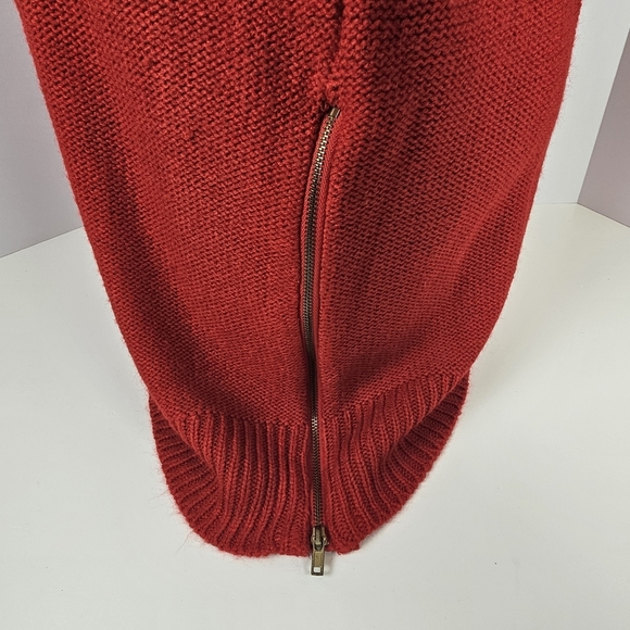 ZARA Knit Red Sweater Dress Tunic Medium V-Neck Cable Knit Zip Hem Long Sleeve - Picture 6 of 16
